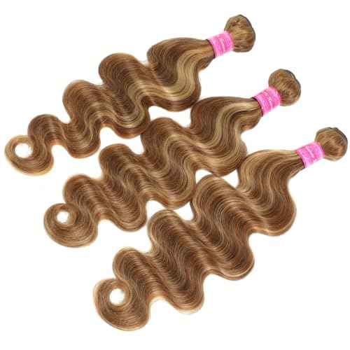 Body Wave P4/27 Human Hair Bundles Brown Highlight Body Wave 3 Bundles Brazilian Remy Hair Ombre Blonde Human Hair Wavy Piano Color