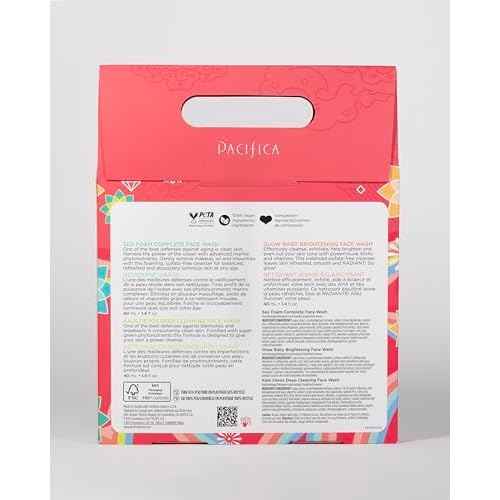 Pacifica Face Wash Set - Preppy Skincare Gift Set Value Kit for Holidays | Brightens, Tones and Deep Cleans |Glow Baby, Kale Detox and Sea Foam | 3 Pack