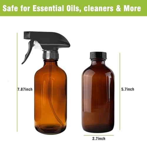 8OZ Amber Glass Spray Bottles - 2 Pack - Empty Refillable Bottle for Essential Oils, Plants, Cleaning Solutions, Hair Mister - Durable Nozzle w/Fine Mist and Stream Setting