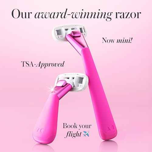 Athena Club Women's Mini Travel Razor Shave Kit, 1 Mini Travel Razor Handle + 5 Blade Refills, Super Pink