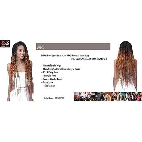 Bobbi Boss Synthetic Hair 13x5 Frontal Lace Wig - MLF623 KNOTLESS BOX BRAID 30, Natural Style Wig, Hand-Crafted Knotless Triangle Braid (1)