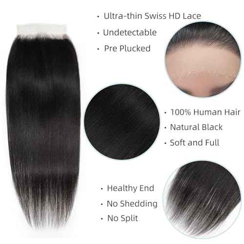 5x5 SKINLIKE 100% Real HD Lace Closure Straight Human Hair Closure 0.095mm Ultra-thin Invisible Swiss HD Lace Closure Pre Plucked Small Single Knots Brazilian Virgin Human Hair Closure 16inch