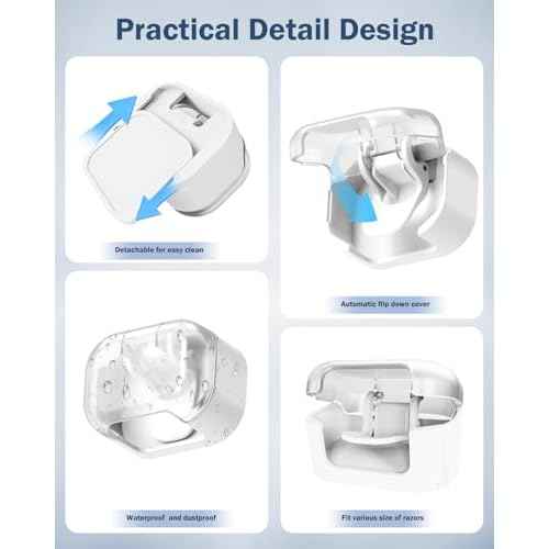 BEZOX Wall Mounted Razor Holder (2-Pack) ? Auto-Closing Dust Cover, No-Drill Adhesive Mount Razors Hanger for Shower & Bathroom ? Sleek Razor Stand for Men, Safety Razor Organizer with Secure Hooks