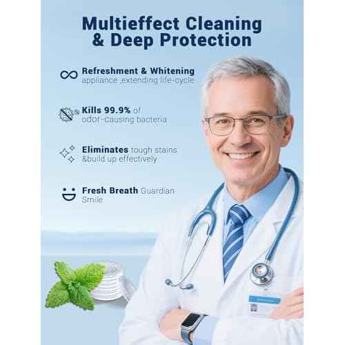 Retainer Cleaner Tablets (120 pcs), Denture Cleaning Tablets for Invisalign, Night Mouth Guard for Aligners, Remove Odors Stains and Plaque, Quick Cleanser, Mint Fresh Flavor, 4 Month Supply