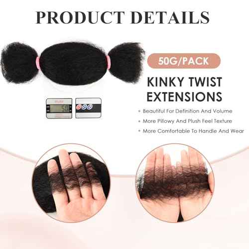 Afro Kinkys Bulk Human Hair Pre Stretched Braiding Hair Bulk Human Braiding Hair For Braids,Dreadlocks, Loc Repair,Soft Yaki Texture(14Inch, 50g/Pack)