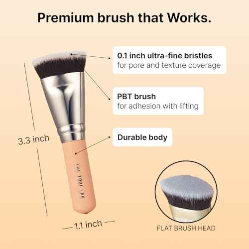 THE TOOL LAB All Day Fitting Duo (Glow type) - Premium Base Makeup Set for Liquid Cream Powder Foundation, Buffing Blending Face Brush, Sponge, Portable Case - 1.1" Flat Top Brush