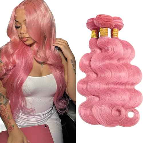 Pink Bundles Human Hair Light Pink Body Wave Bundles Unprocessed Brazilian Virgin Remy Hair Extensions 24 26 28 Inch Double Weft Hot Pink Bundle Hair Weave