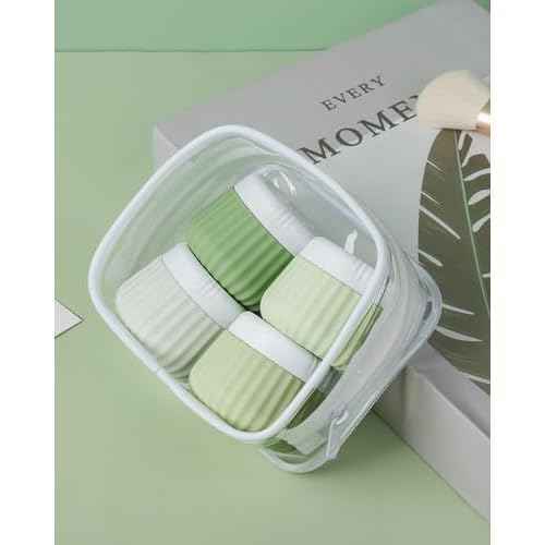 Travel Containers for Toiletries 4 Pack, TSA Approved Travel Size Toiletries, With Clear Bag Leak Proof Silicone Jars, Creams Jars Carrying Small Items