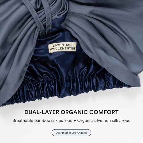 Essentials by Clementine Organic Hair Bonnet in Blue Lagoon | Silver Ion Silk Lined Bamboo Sleep Cap for Frizz-Free, Curly Hair, and Scalp Health
