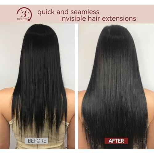 LOVELINE Seamless Clip in Hair Extensions Real Human Hair, Luxury Remy Human Hair Extensions Clip ins for Women, 24 Inch 110g 7Pcs, Off Black