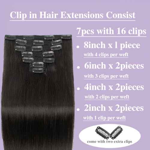 Clip in Hair Extensions Real Human Hair,22 Inch 7Pcs 120g Seamless Human hair Clip in Extensions for Women Invisible Straight 1B Natural Black Hair Extensions Clip ins Double Weft