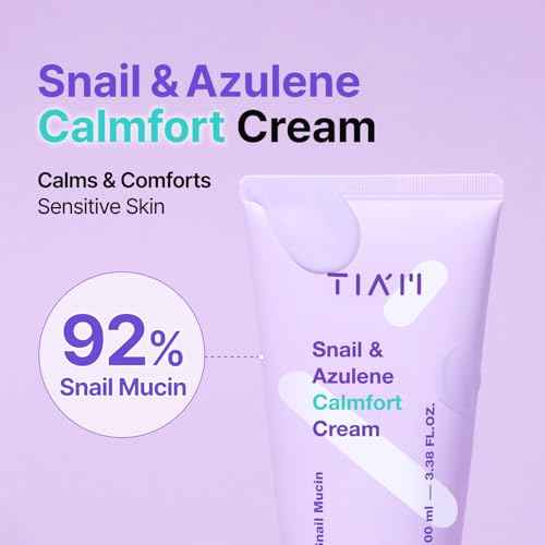 TIA'M Snail & Azulene Calmfort Cream, 3.38 fl oz, 92% Snail Mucin, Lightweight Calming & Moisturizing Cream for Soft, Glass Skin, Korean Skin Care, Day & Night Moisturizer Face Cream