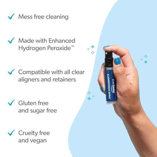 EverSmile AlignerFresh Cleaning Spray for Invisalign and All Clear Aligners and Retainers ? On-the-Go Cleaning & Teeth Whitening, Kills Bacteria, Fights Bad Breath ? Mint Flavor, 10ml (6 Pack)