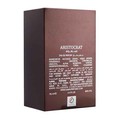 Ajmal Aristocrat Eau de Parfum for Men ? 2.5 fl oz / 75 ml | Long-Lasting Woody Ambery Fragrance with Citrus & Musk | Luxury Perfume Crafted in Dubai