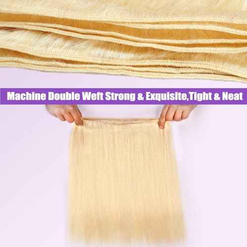 613 Bundles Human Hair 24 Inch Straight Blonde Bundles Human Hair 100% Unprocessed 12A Grade Brazilian Virgin Raw Hair Quick Weave 1 Bundles Blonde Human Hair Bundles Hair Extensions for Women