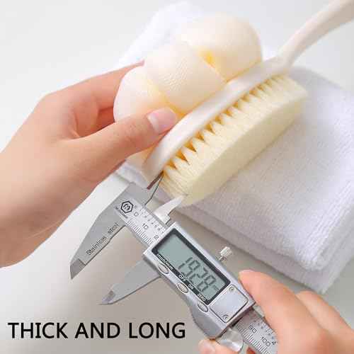 Shower Body Brush with Bristles and Large Pumpkin Loofah,Back Scrubber Bath Mesh Sponge with Anti-Slip Curved Long Handle for Skin Exfoliating,Massage Bristles for Wet or Dry,Men Women (Grey)