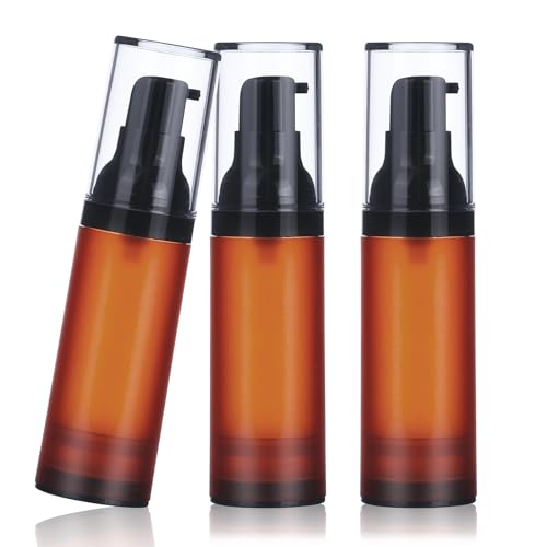RONRONS Airless Pump Bottles, 1 oz Travel Bottles Small Pump Bottle Dispenser Brown Leakproof Cosmetic Containers for Foundation Lotion Shampoo 30ml (3 Pieces)