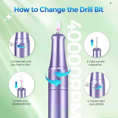 Nail Drill Electric File: DEDNMSCA Sparkly Professional Nail Drill Kit, 40000RPM E-file Machine with USB LED Light and 12 Drill Bits for Acrylic Nail Remove Gel Polish Manicure for Salon Home, Diamond