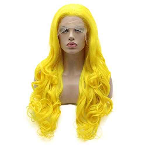 Lushy Wavy Long 26inch Golden Wig Heavy Density Heat Resistant Realistic Synthetic Lace Front Wig