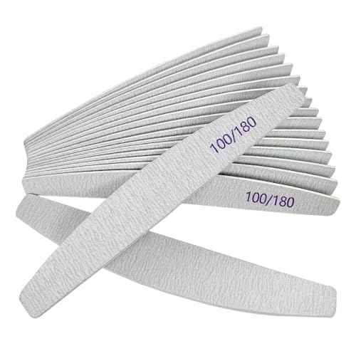 Nail Files (12 Pack), 100/180 Grit Wooden Emery Board Nail File Double Sided Wood Emory Fingernail Files for Natural Nails Professional Reusable Manicure Pedicure Curved