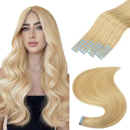 Tape in Hair Extensions Human Hair, Chotolate Brown 20pcs 22 Inch Hair Extensions Real Human Hair Tape in Straight Invisible Tape in Hair Extensions for Women (18p613, 22 Inch)