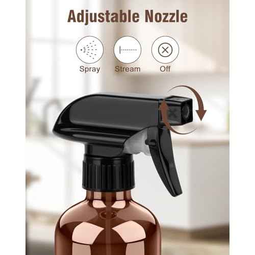 Glass Spray Bottle, Amber Glass Spray Bottle Set & Accessories Refillable for Plants Window Cleaners Aromatherapy Facial Hydration Watering Flowers Hair Care (2 Pack/8 oz) (Amber)