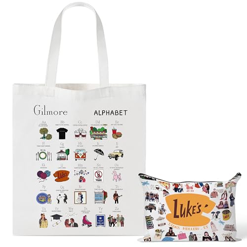 Laffact Gilmore TV Show Canvas Bag - Luker's Dinner inspired Gift Alphabet Merchandise Cotton Shoulder Tote Bag Makeup Bag for Friends Fans Coworkers Women Girls Mom Daughter Sister Birthday Christmas