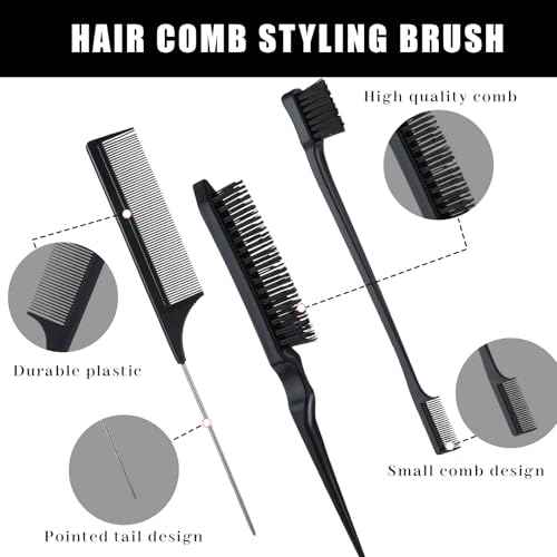 cobee 5 Pcs Slick Back Hair Brush Set, Bristle Hair Brush Edge Control Brush Teasing Comb, Wax Stick for Hair & Wig Flyaways, For Smooth Hair Parting Smooth Flyaways
