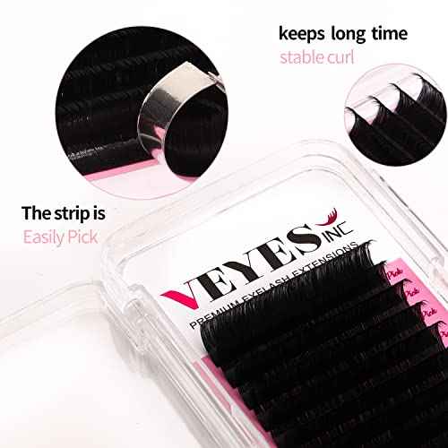VEYES INC Classic Volume Lash Extensions 0.03-0.20 J/B/L/C/CC/D/DD Curl 5-25mm Mixed & Single Length Tray, Premium Silk Eyelashes, Professional Supplies for Lash Techs(Matte Black 0.15 CC 8-16mm)
