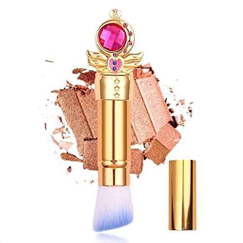 Angled Retractable Makeup Brush With Cover - Liquid, Cream, Powder, Foundation, Blush, Bronzer - Premium Bristles Contouring & Blending Skin, Portable Vegan Face Kabuki Brush, Royal Diamond