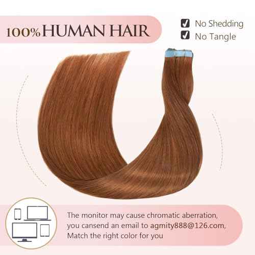 Tape in Hair Extensions Human Hair 18 inches 20pcs 50g/pack Dark Auburn Weft Skin Invisible Thick Seamless Tape in Hair Extensions Human Hair(18 inches #33 Dark Auburn)