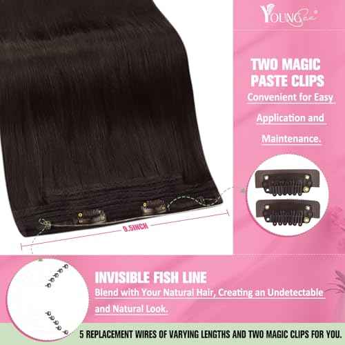 YoungSee 120G Wire Hair Extensions Human Hair Dark Brown Invisible Wire Human Hair Extensions for Women Darkest Brown One Piece Hair Extensions 18Inch