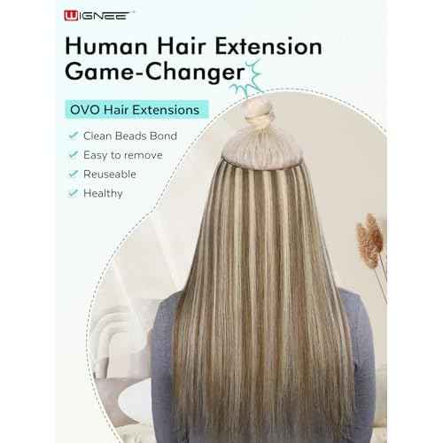 WIGNEE OVO 18 Inch Butterfly Invisible Human Hair Extensions, 1PC 50g Double Layer 13 Inch Wide Seamless Cuttable Blended Blonde with Micro Beads, Glueless Install for Thin Hair Volume