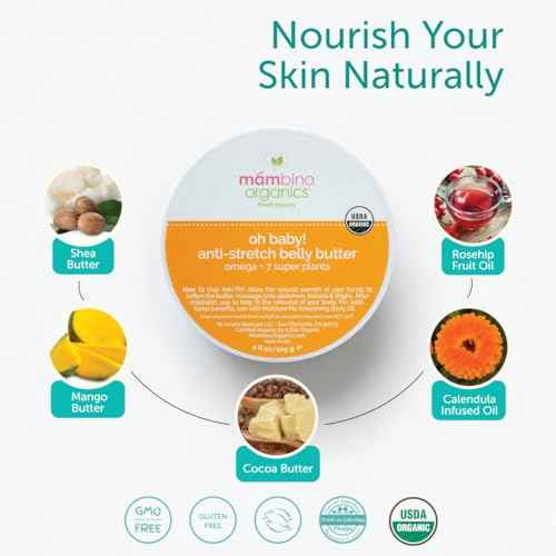 Mambino Organics Oh Baby! Belly Butter, Belly Cream with Shea Butter for Pregnancy, Minimizes Stretch Marks, Vegan, Cruelty-Free, Maternity Skin Care, 2-Pack, 4 fl oz