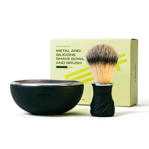 Leaf Shave | Leaf Bowl and Brush Set, Stainless Steel and Silicone Grooming Bowl with Lather Brush, Compatible with Shave Soap Bars and Refills - Black