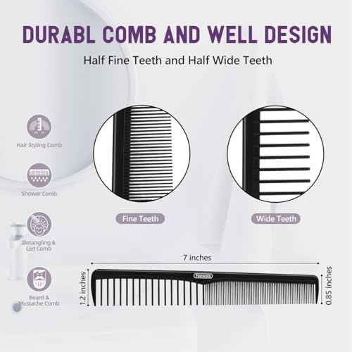 Combs Set, Classic Hair Comb, Fine and Wide Teeth, For Hairdressing, Grooming, Detangling, Sectioning, Teasing, For Women and Men, 7 Inches, 4 Colors and 8 Pieces
