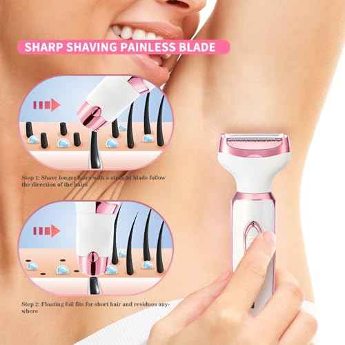 4-in-1 Electric Razor for Women - Rechargeable Painless Body & Facial Hair Remover, Bikini Trimmer for Legs, Underarm & Face, Portable Women's Shaver Set with Smooth Glide Technology