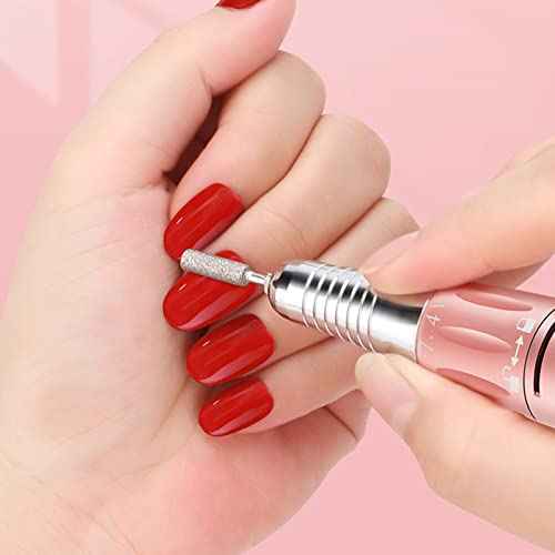 Nail Drill Handpiece, Rose Gold 35000RPM LED Low Noise Nail File Electric Grinding Machine Electric Nail Drill Handle Rechargeable Drill Set Nail Drill Handpiece DIY Nails