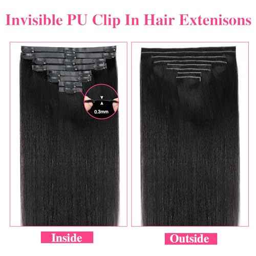 Injected Clip in Extension Human Hair Invisible Clip Ins for Women Brazilian Injected Clip ins Human Hair Natural Color 8 Pcs with 18 Clips 120g/Set (18 inch)