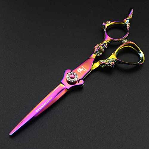 6.0" Professional Japan 440C Hair Cutting Shears - Salon Hair Blending/Thinning/Texturizing Scissor for Barber or Home Use A-rainbow