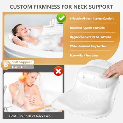 Inflatable Bath Pillows for Tub - Adjustable Firmness Silicone Bathtub Pillow for Neck-Relaxing & Epsom Salt Soaking, Bath Pillow for Head & Back Support Cushion, Spa Gifts for Women, Parent
