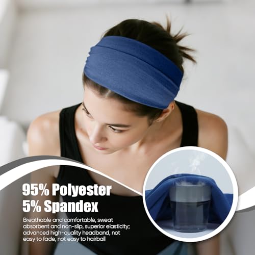 Headbands for Women, Non Silp Wide Hair Bands, Elastic Thick Head Bands, Stretchy Soft Sports Sweat Bands for Spa Workout Running Gym, Twist Knotted Cotton Cloth Turban Hair Accessories 6Pcs