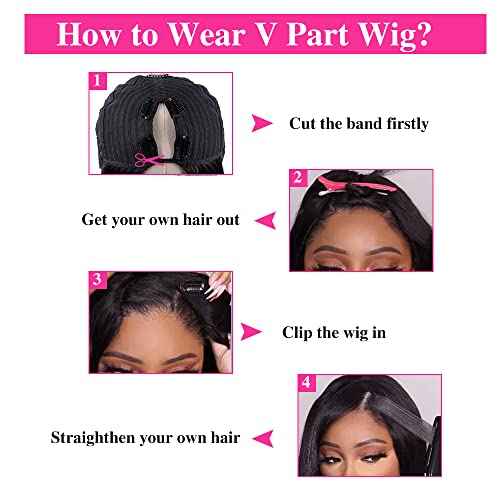 200% Density V Part Wig Human Hair Straight Human Hair Glueless Wigs with Drawstring Upgrade U Part Human Hair Wig for Women No Leave Out No Sew In Natural Color 20 Inch