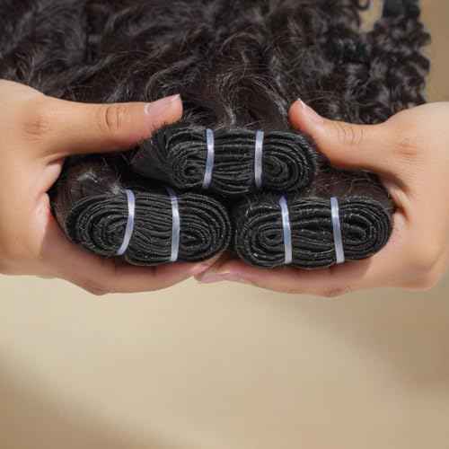 Burmese Curly Bundles Human Hair 22 Inches 100% Unprocessed Quick Weave 3c4a Water Wave with Spiral Curly End Real Human Hair Extensions Natural Black