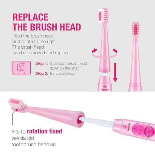 Vekkia Rainbow Jada Kids Electric Toothbrush Replacement Heads, Soft 3D Curved Bristles, Pink, 10-Pack