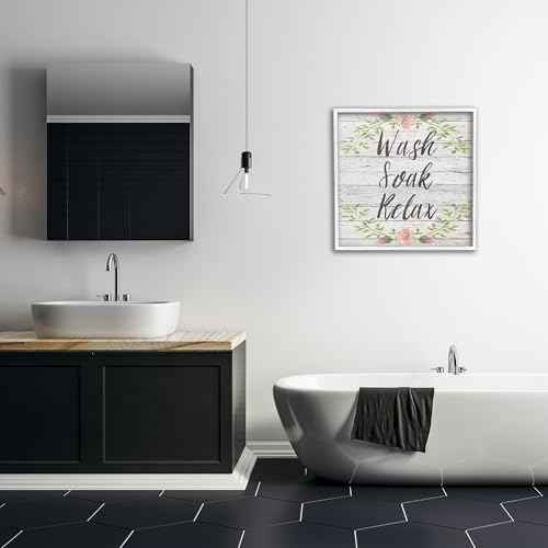 Stupell Industries Wash Soak Relax Floral Wood, Design by Sean Parnell White Framed Wall Art, 24 x 24, Multi-Color