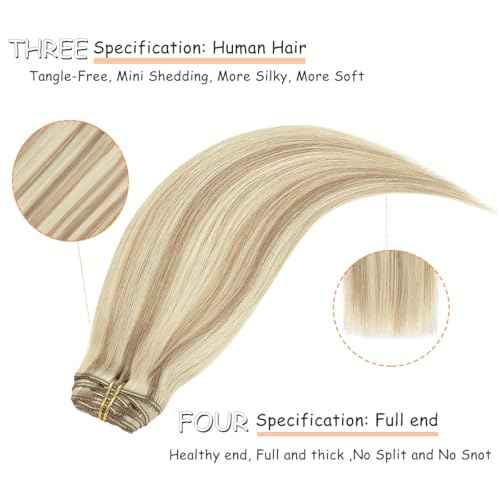 Caliee Clip in Hair Extensions Human Hair for Women Long Soft Silky Double Weft Lace Clip ins P10-613 Highlight Golden Brown and Bleach Blonde 7PCS 20 Inch 120G Real Hair Clip in Hair Extensions