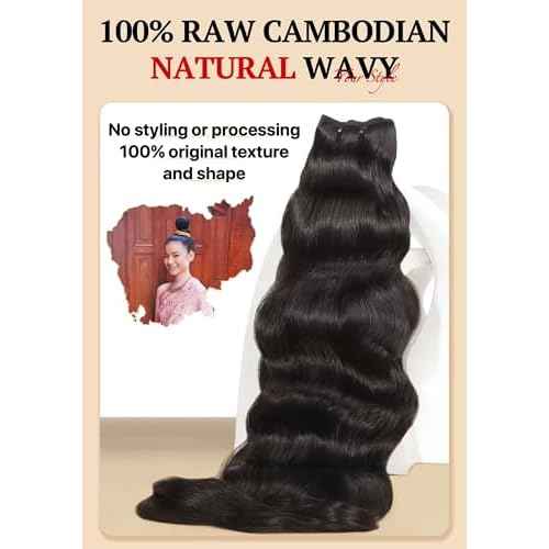 TRIIPPY Real Raw Cambodian Natural Wavy Bundles Human Hair,100% Cambodian Raw Hair Sew in Weave Single Bundle,Triple The Lifespan Over Regular Virgin Hair Bundle,No.1 Raw Hair Brand On Amazon(20 Inch)