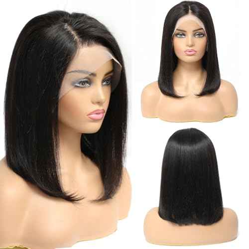 Bob Wig Human Hair 200 Density 13x4 HD Lace Front Wigs Human Hair Pre Plucked Short Bob Straight Frontal Wigs Human Hair for Women Natural Black 14"