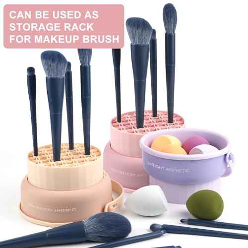 Makeup Brush Cleaner Mat 3 in 1 Silicone Makeup Brush Cleaner Bowl Cosmetic Brushes Cleaning Tool Makeup Cleaner for Brushes (Pink) (Pink)
